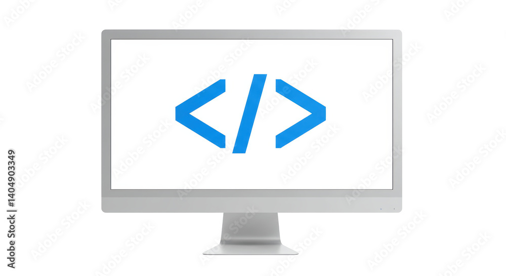Isolated Computer Monitor with Code Symbol Isolated Computer Monitor with Code Symbol