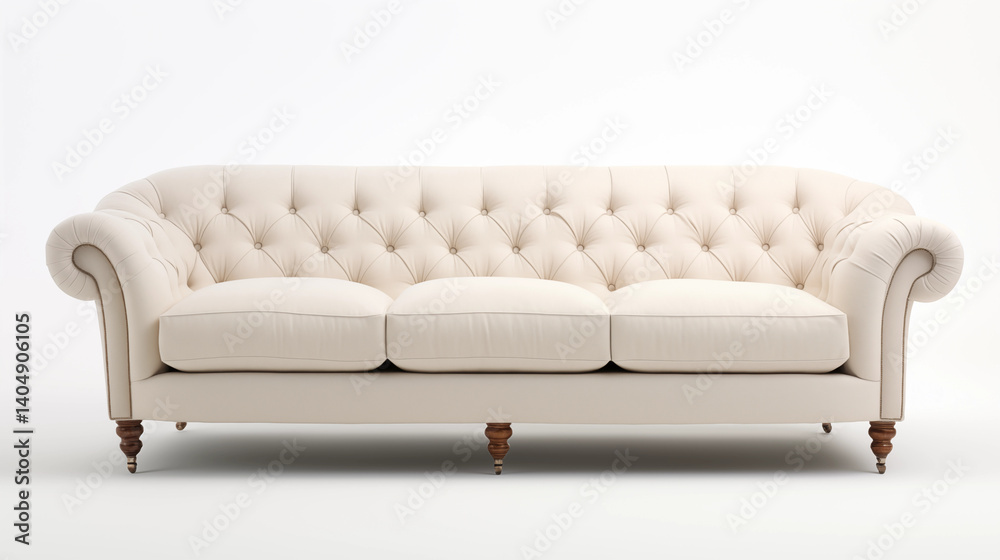 Cream Button Tufted Sofa Rolled Arms Wooden Legs Cream Button Tufted Sofa Rolled Arms Wooden Legs