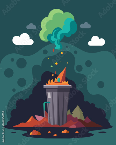 The noxious smell of rotting waste hung heavily in the air a constant reminder of the overfilled landfill and its detrimental impact on the surrounding environment.. Vector illustration