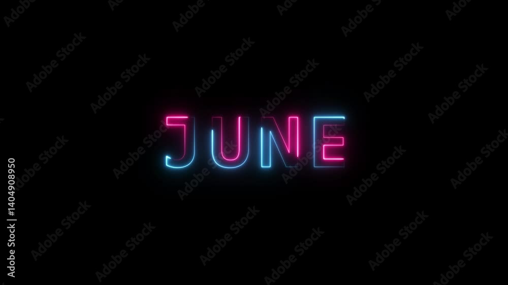 Animation of glowing neon shine month name June text icon animation. 4k animated on black background Animation of glowing neon shine month name June text icon animation. 4k animated on black background