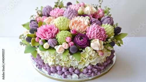 Exquisite Floral Cake, A Symphony of Creamy Delight and Delicate Hues