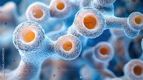 Close-up view of colorful cellular structures showcasing intricate details and textures