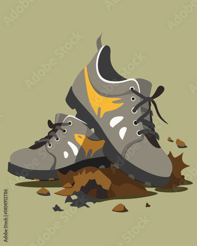 A pile of worn out shoes with holes in the soles and broken laces a reminder of past adventures and now a burden to dispose of.. Vector illustration