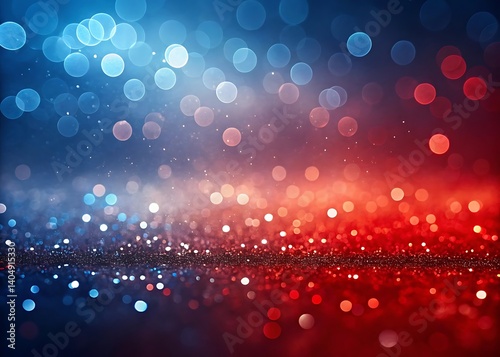 Red Blue and White Glitter Bokeh Background with