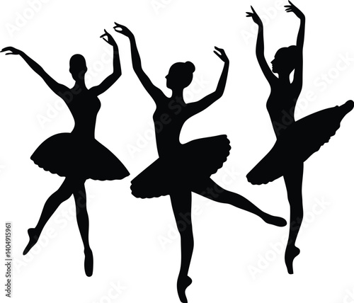 Dancer Silhouette Trio – Graceful Black and White Dance Vector Set