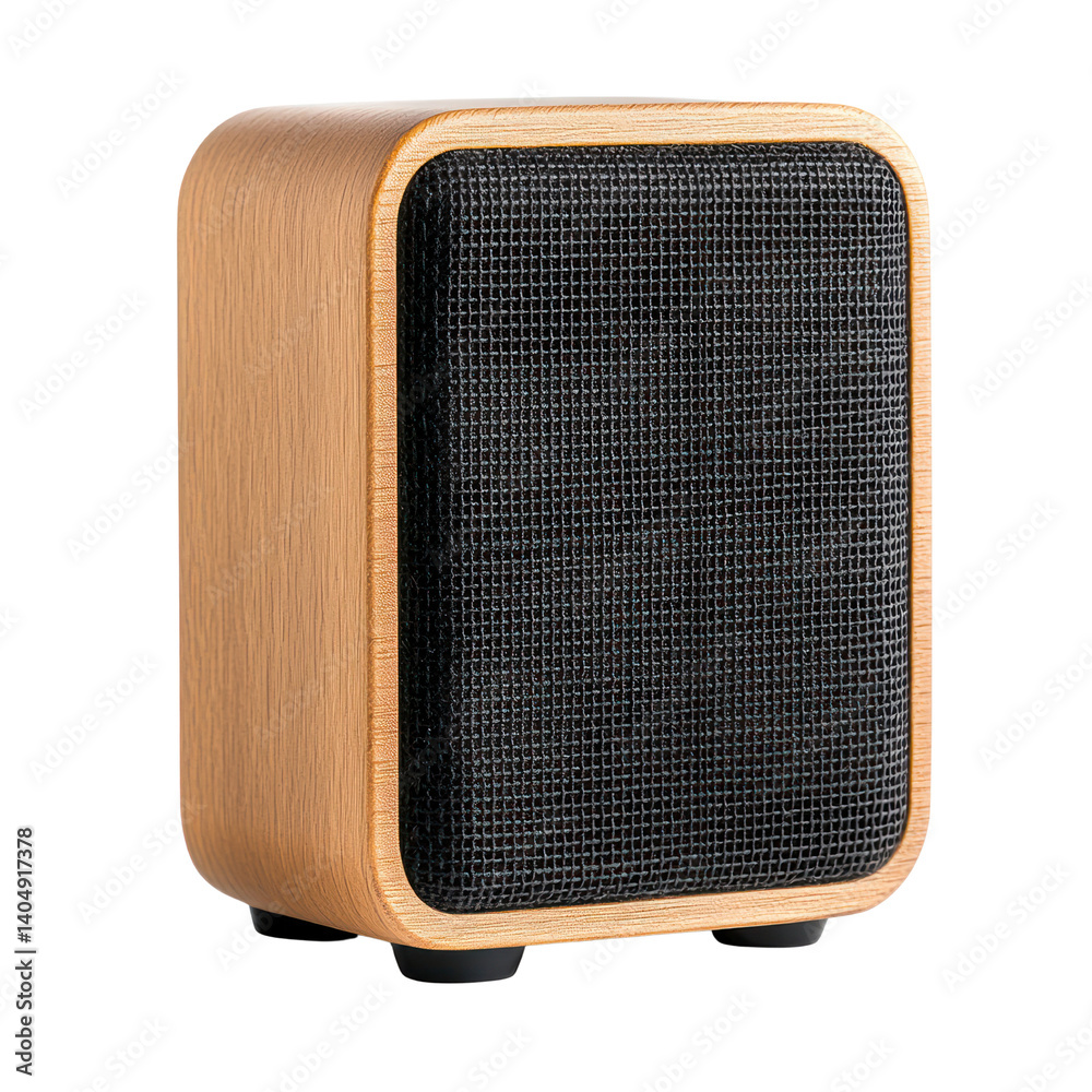 Modern wooden speaker on cutout background minimalist design home decor studio setting close-up view Modern wooden speaker on cutout background minimalist design home decor studio setting close-up view