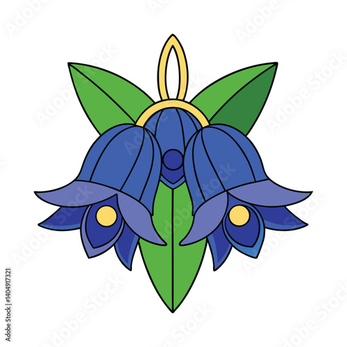 bluebell bells ringing inside the bloom on white background