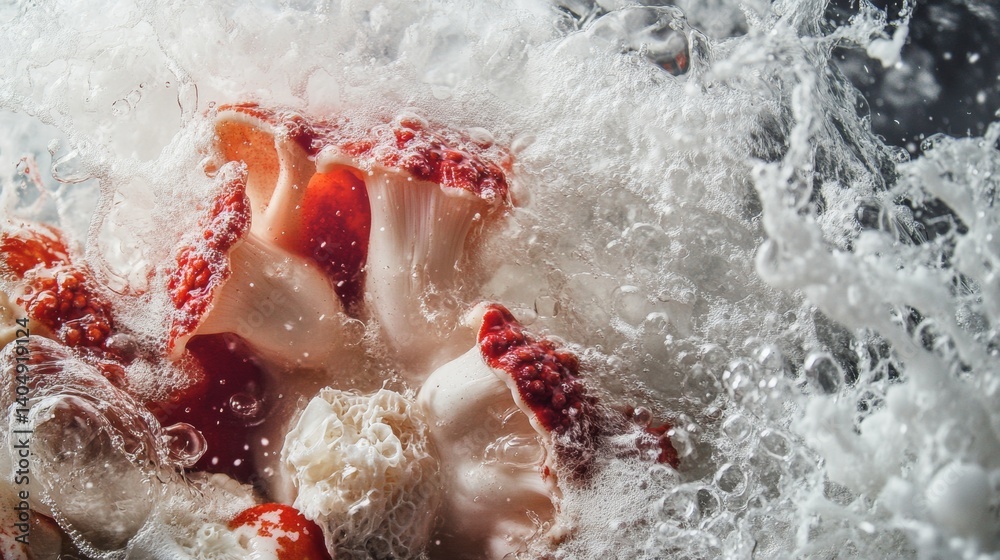 Fototapeta premium Fresh fruit slice splashing in clear water with high detail