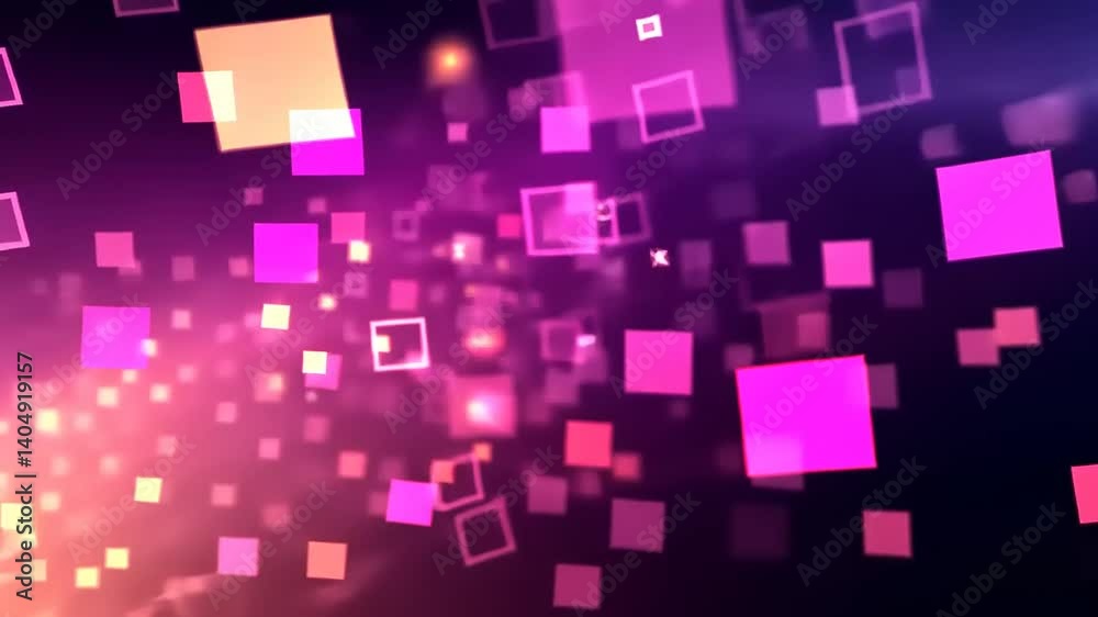 Floating geometric squares sparkle, creating a dynamic, vibrant abstract display with a blend of pink and orange hues Floating geometric squares sparkle, creating a dynamic, vibrant abstract display with a blend of pink and orange hues