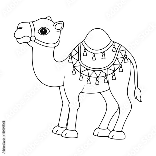 camel with tassels and decorative rug for coloring book