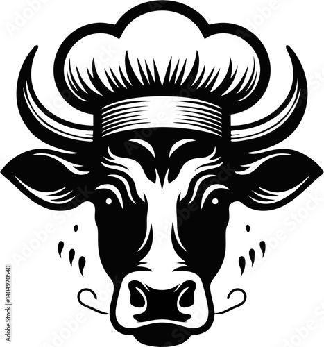 vector illustration of a cow wear a chef hat illustration 
