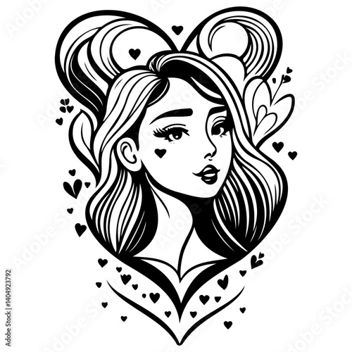 Illustration girl with hearts for Valentine's Day