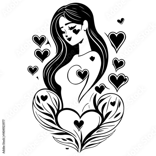 Wallpaper Mural Elegant Woman with Heart Accents in Black White Torontodigital.ca