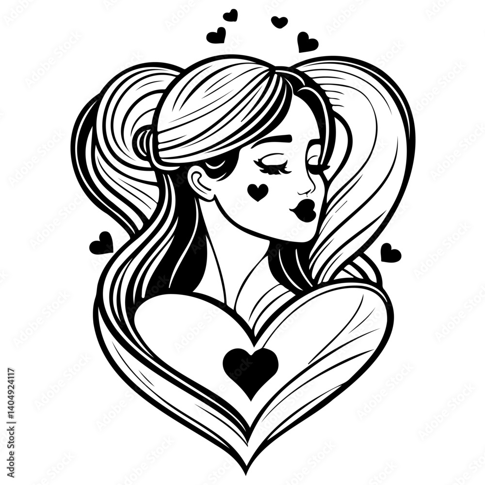 Charming female illustration with hearts design Charming female illustration with hearts design