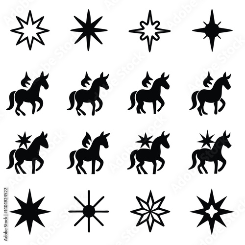 Christmas deer silhouettes vector illustration set features black animal icons of wild mammals
