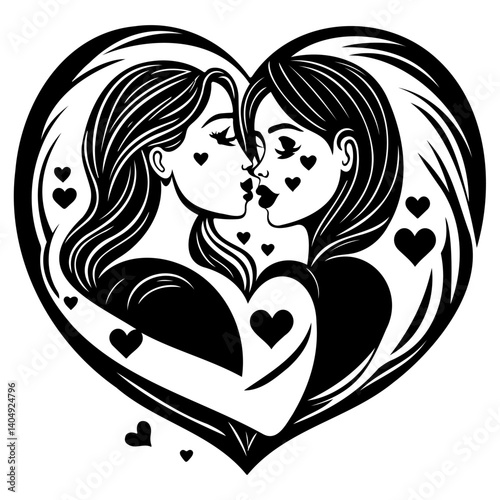 Illustrative Lesbian Couple in Heart Shaped Frame