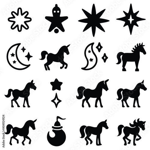 Vector animal silhouette set illustration with horse icons