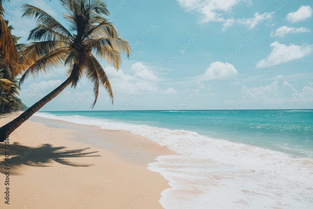 Tropical beach scene. Palm trees, ocean, sand Tropical beach scene. Palm trees, ocean, sand