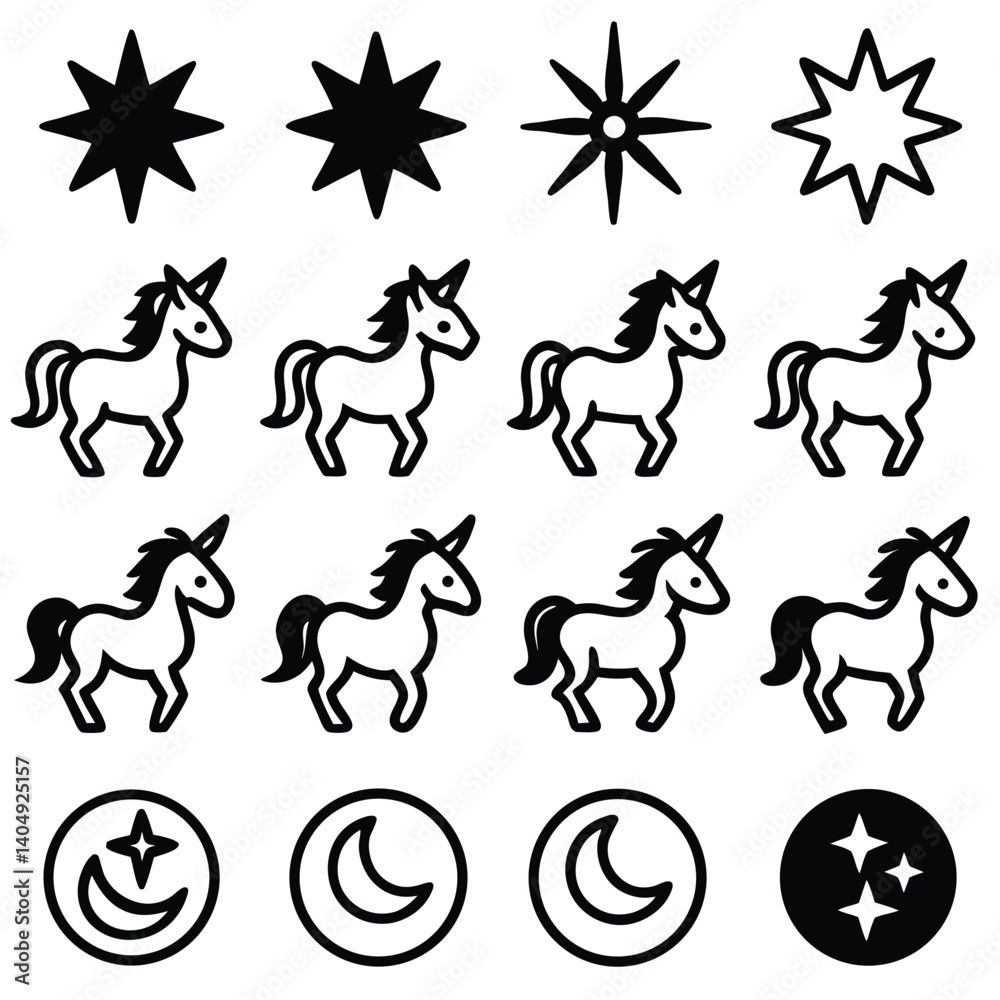 Obraz premium Cute animal vector illustration set with horse illustration