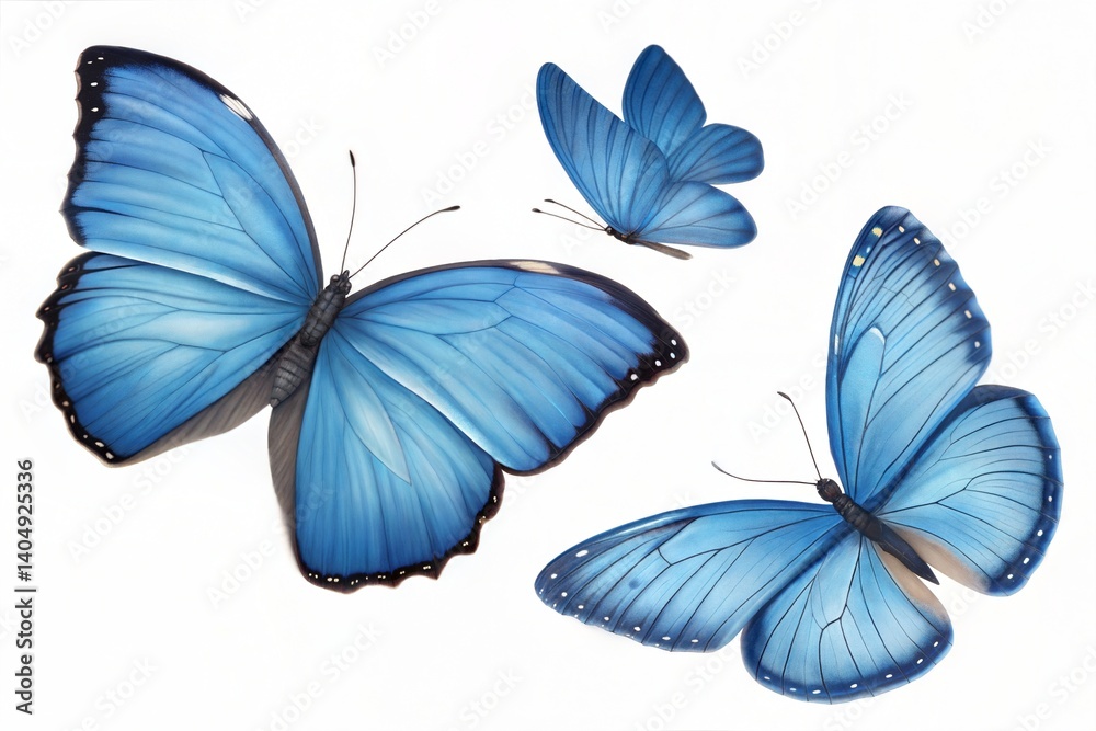 Obraz premium Set of blue butterflies isolated on white. (Butterfly)