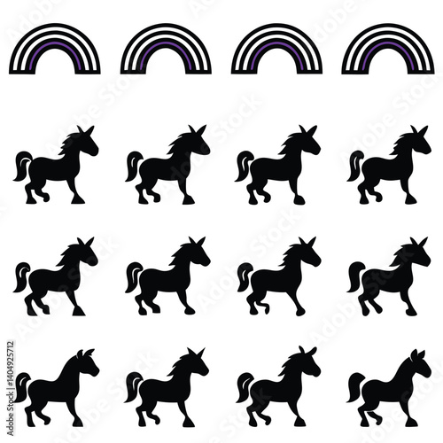 Black vector illustration set of animal silhouettes features dog silhouettes alongside wild and domestic mammals like horse
