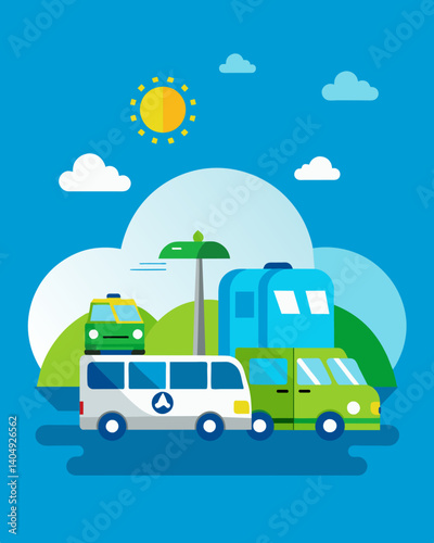 A transportation company invests in hybrid or electric vehicles to comply with regulations on reducing emissions and promoting cleaner air quality.. Vector illustration