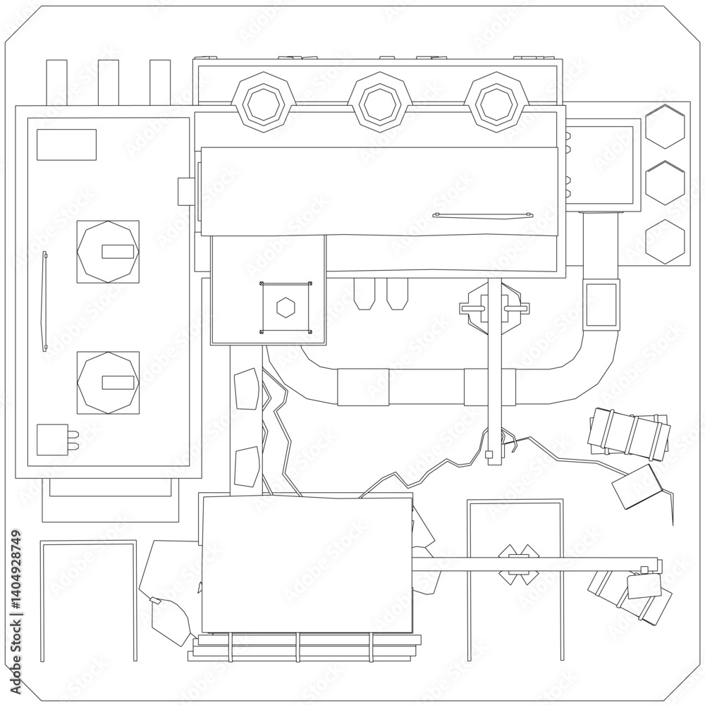 Fototapeta premium A drawing of a Factory with a large open space and a buildings.