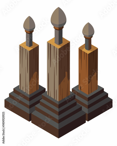 A set of door stoppers made from reclaimed fence posts the weathered wood adding charm to any rustic home.. Vector illustration