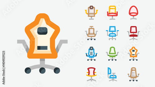 Rolling Office Chair Color Icons
