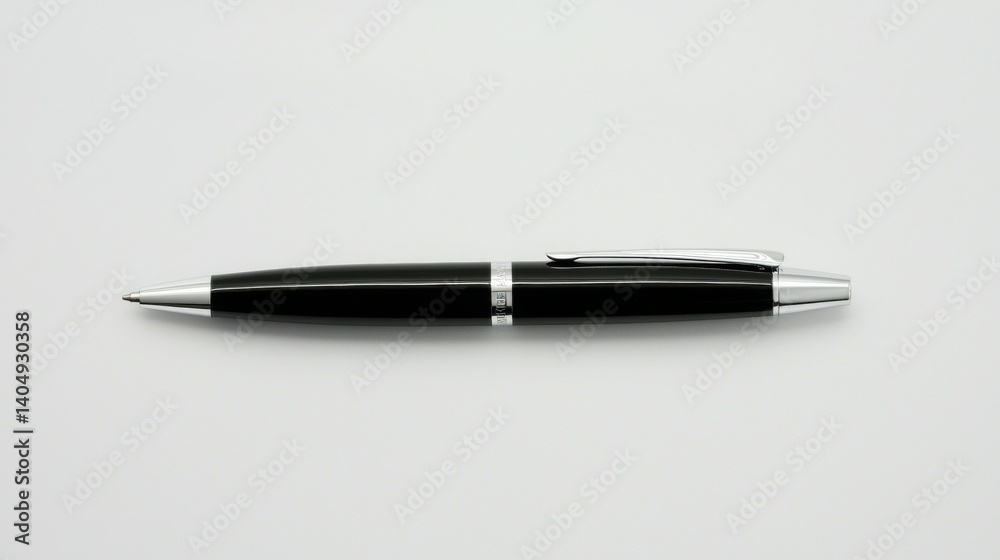 A black pen with silver clip and tip. A black pen with silver clip and tip.