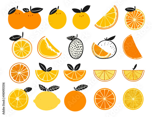 Citrus Burst: A vibrant collection of fresh oranges, each presented in a dynamic arrangement of whole fruit and artful segments, is a feast for the eyes, showcasing nature's zest and color.