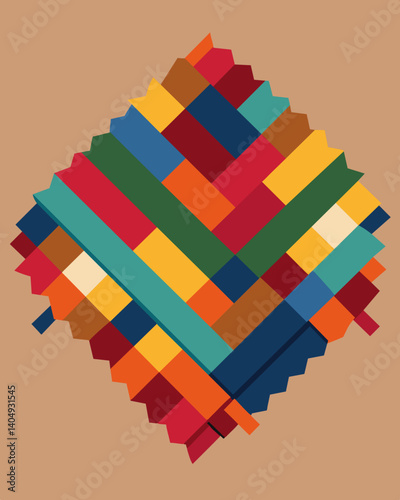 A multicolored rug woven from scrap fabric showcasing the creativity and innovation of using various materials for a functional item.. Vector illustration