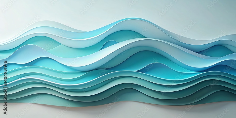 Fototapeta premium Abstract Light Blue Paper Cut Background: Elegant Wavy Curves & Layered Design