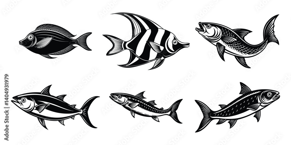 Fototapeta premium Collection of Various Fish Illustrations