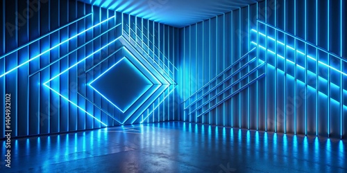 Abstract Minimalist Neon Blue Glowing Lines 3D Render Background Wallpaper