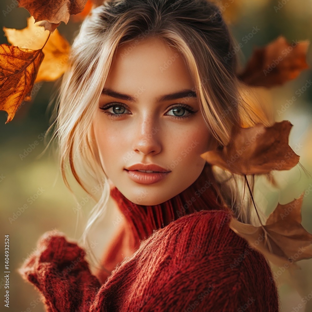 Girl with autumn leaves portrait.