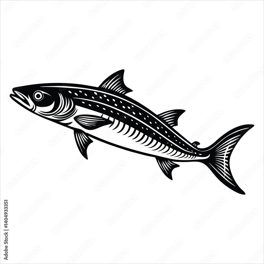 Fototapeta premium Elegant Black and White Fish Illustration