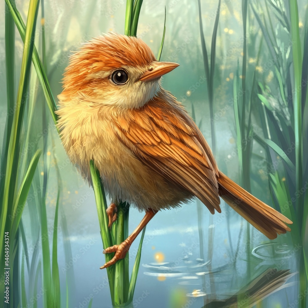 Bird by lake reed.