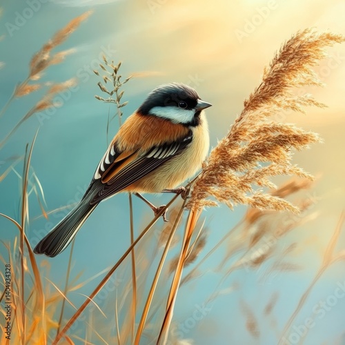 Obraz na płótnie Bird on reed, lake scene. w salonie