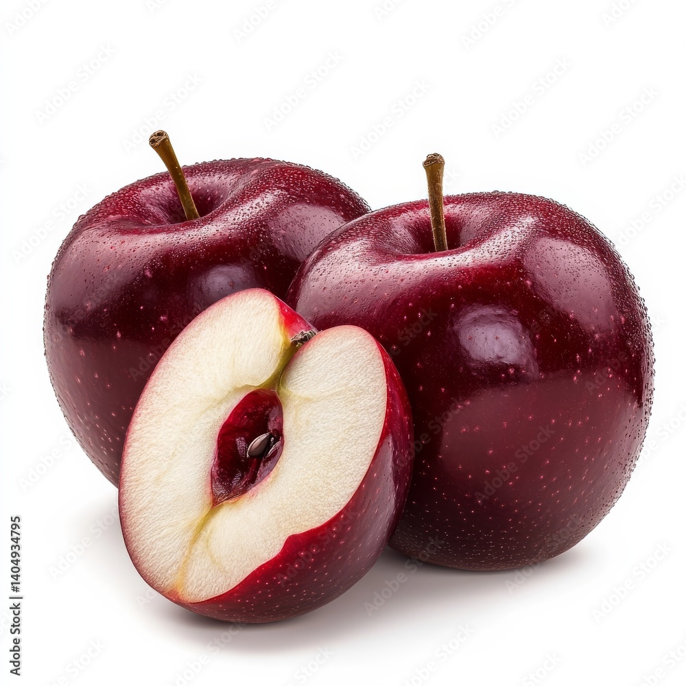 Red apple cross-section, isolated.