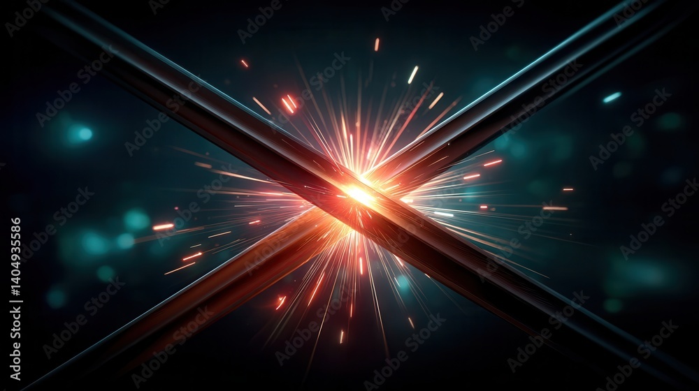 Naklejka premium Dynamic abstract light collision in dark space