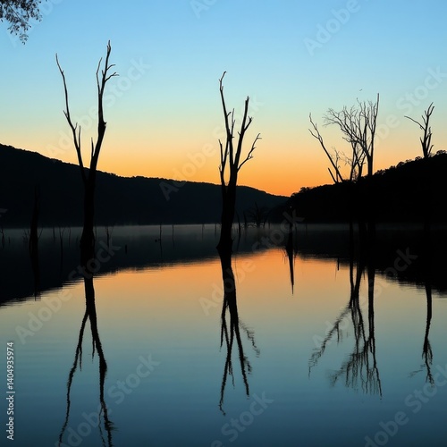 Obraz na płótnie Still lake reflects dead trees. w salonie