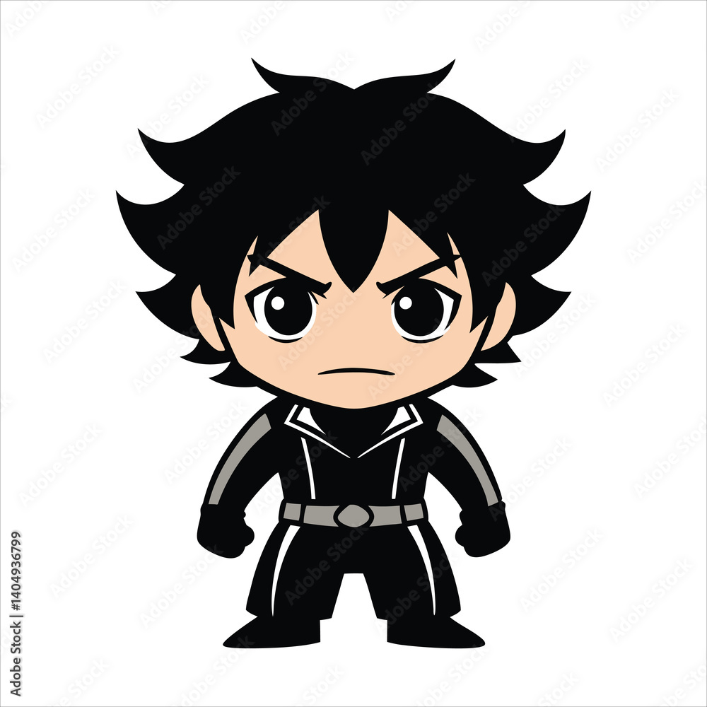 Chibi Anime Character with Angry Expression and Black Hair Chibi Anime Character with Angry Expression and Black Hair