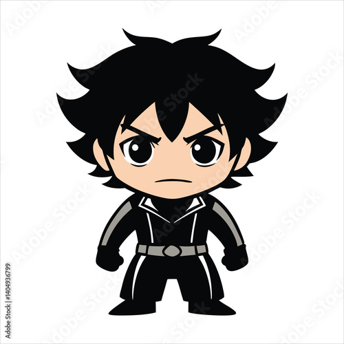 Chibi Anime Character with Angry Expression and Black Hair