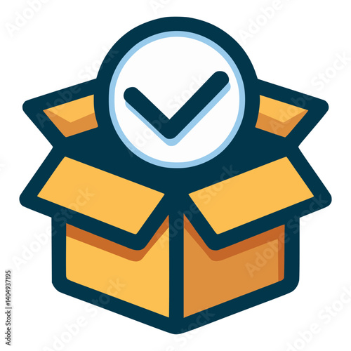 box with checkmark delivery system icon flat color vector illustration template design