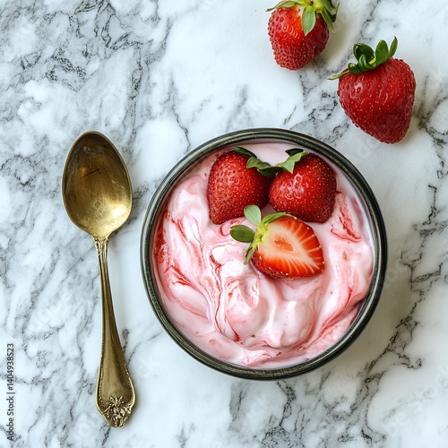 Obraz na płótnie Delicious strawberry yogurt on marble. w salonie