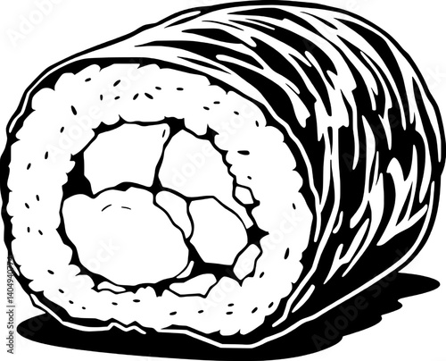 Delicious Maki Sushi Roll A Cross-Section View of Fresh Seafood and Vegetables