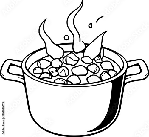 Steaming Pot of Simmering Cubes Culinary Illustration