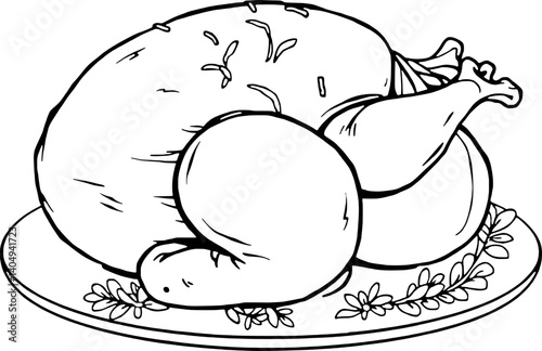 Roasted Chicken on Ornate Platter A Thanksgiving Illustration