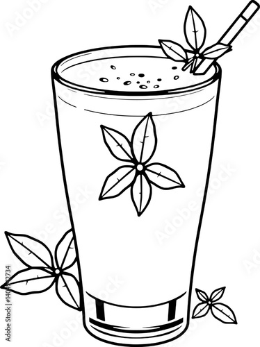 Refreshing Creamy Beverage in Tall Glass with Floral Garnish
